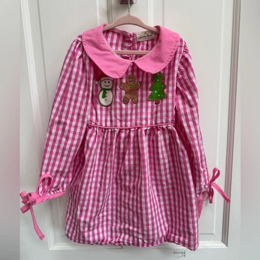Marie Nicole Girls Size 6 Pink Gingham Long Sleeve Christmas Holiday Dress